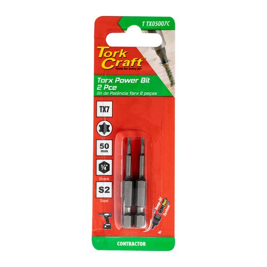 Torx Tx 7 Classic Power Bit 50mm 2pc Carded
